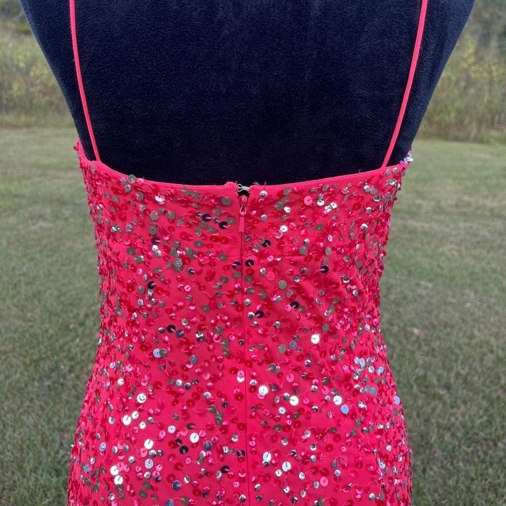 Vtg 90s Y2K Cache Beaded Maxi Dress S Red Chiffon Overlay Slit Mermaid HoCo Gown - Picture 5 of 10